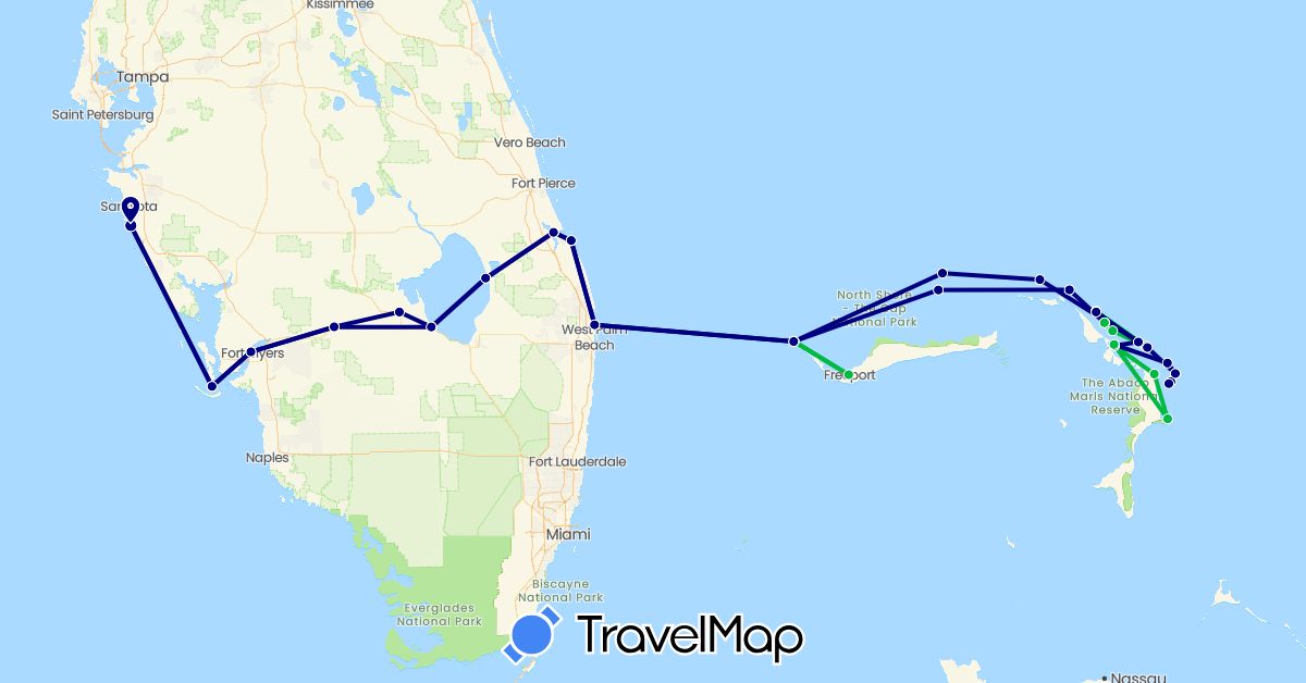 TravelMap itinerary: driving, bus in Bahamas, United States (North America)