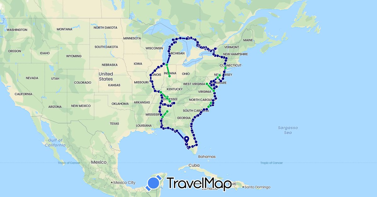 TravelMap itinerary: driving, bus in Canada, United States (North America)